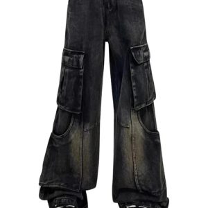 Fall Gothic Cargo Flare Jeans - Y2K Fashion Outfits & 2000s Style