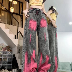 Fall Graffiti Splash Wide-Leg Jeans - Y2K Fashion Outfits & Trends