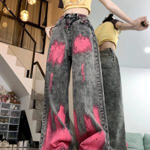 Fall Graffiti Splash Wide-Leg Jeans - Y2K Fashion Outfits & Trends