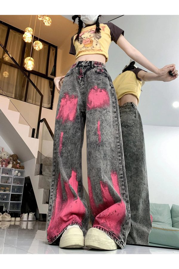 Fall Graffiti Splash Wide-Leg Jeans - Y2K Fashion Outfits & Trends