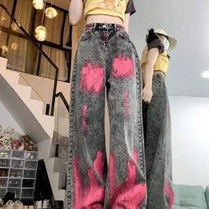 Fall Graffiti Splash Wide-Leg Jeans - Y2K Fashion Outfits & Trends