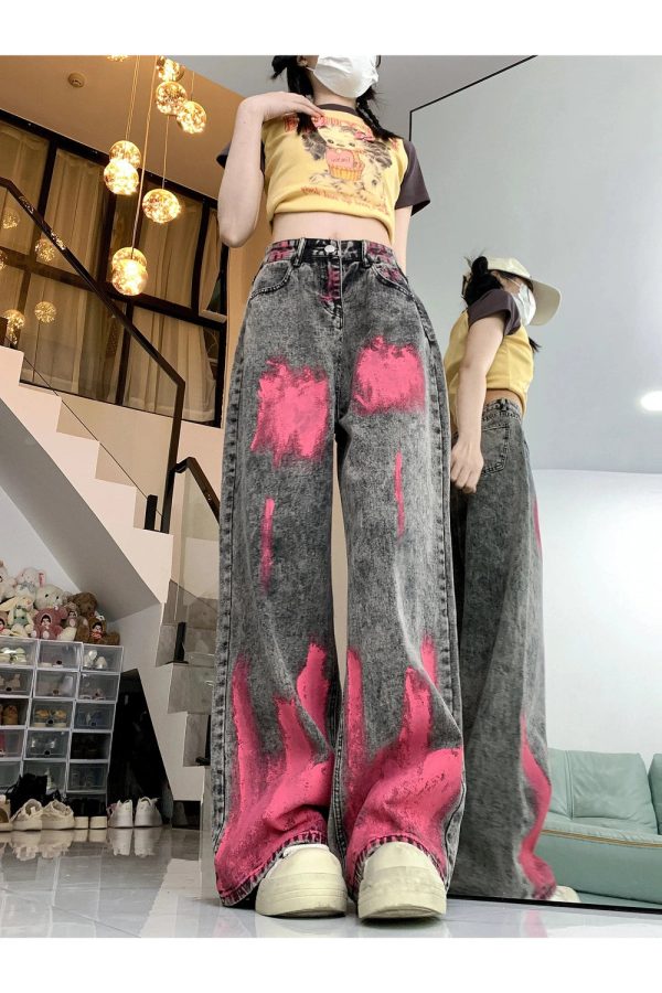 Fall Graffiti Splash Wide-Leg Jeans - Y2K Fashion Outfits & Trends