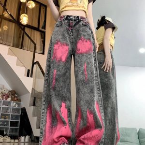 Fall Graffiti Splash Wide-Leg Jeans - Y2K Fashion Outfits & Trends