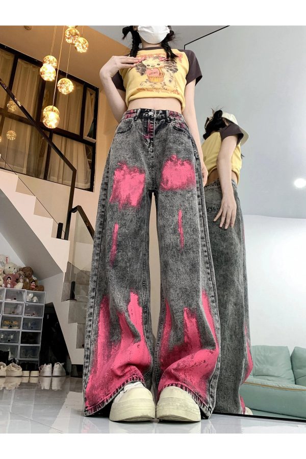 Fall Graffiti Splash Wide-Leg Jeans - Y2K Fashion Outfits & Trends