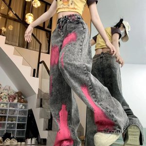 Fall Graffiti Splash Wide-Leg Jeans - Y2K Fashion Outfits & Trends