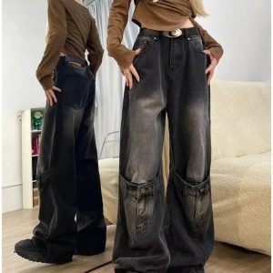 Fall Grunge Buckle Wide-Leg Jeans - Cute 2000s Outfits & Y2K Fashion