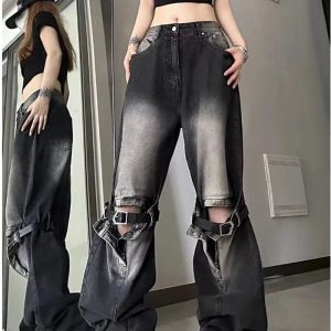 Fall Grunge Buckle Wide-Leg Jeans - Cute 2000s Outfits & Y2K Fashion