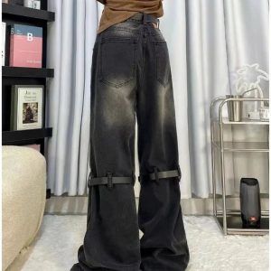 Fall Grunge Buckle Wide-Leg Jeans - Cute 2000s Outfits & Y2K Fashion