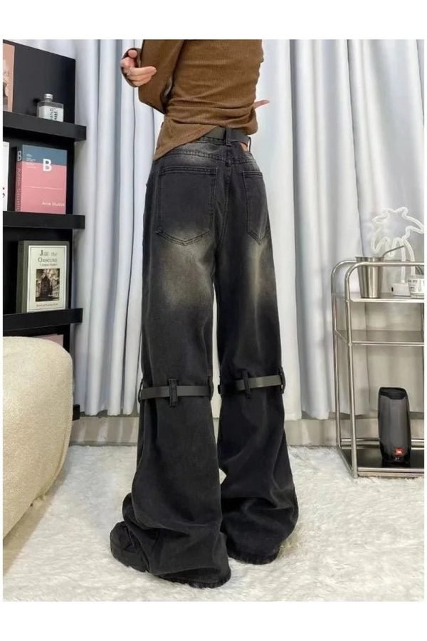 Fall Grunge Buckle Wide-Leg Jeans - Cute 2000s Outfits & Y2K Fashion