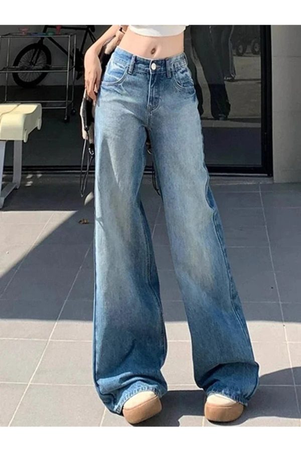 Fall Light Wash Wide-Leg Denim - Cute 2000s Outfits & Y2K Fashion