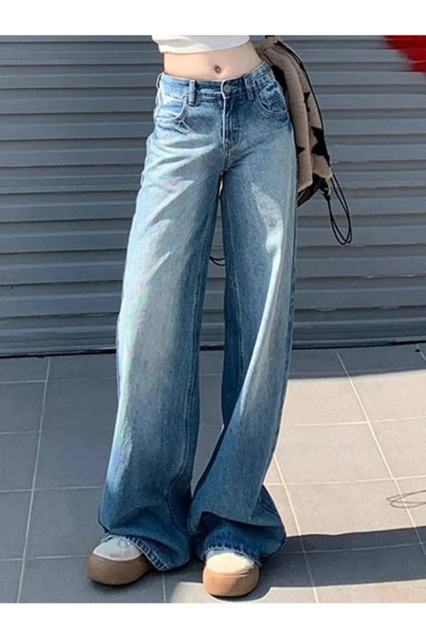 Fall Light Wash Wide-Leg Denim - Cute 2000s Outfits & Y2K Fashion