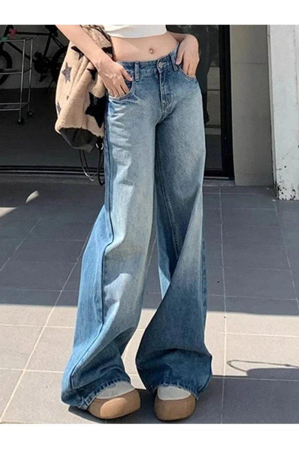 Fall Light Wash Wide-Leg Denim - Cute 2000s Outfits & Y2K Fashion