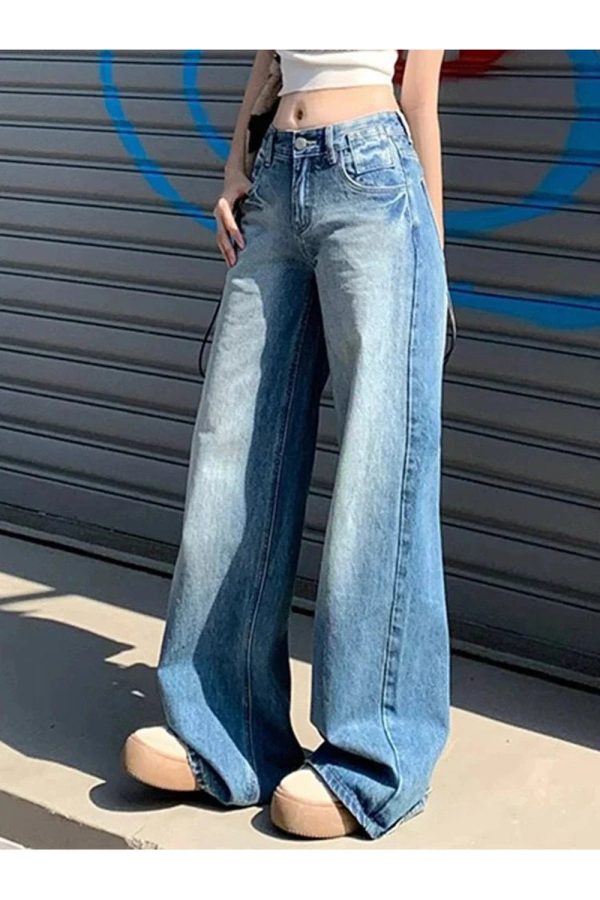 Fall Light Wash Wide-Leg Denim - Cute 2000s Outfits & Y2K Fashion