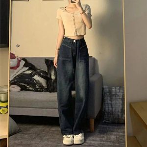 Fall Midnight Pocket Wide-Leg Jeans - Y2K Fashion Outfits for Women