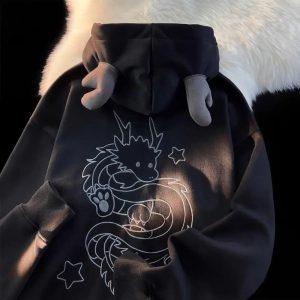 Fall Mystic Dragon Hoodie with Horns - Y2K Fashion, 2000s Outfit Inspiration