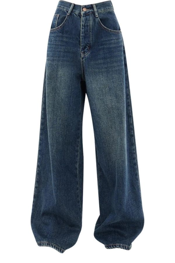 Fall Oversized Dark Wash Wide-Leg Jeans - Y2K Fashion Outfit Inspiration