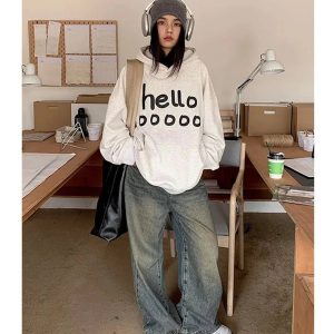 Fall Playful Hello Oversized Hoodie - Cute 2000s Outfits & Y2K Fashion