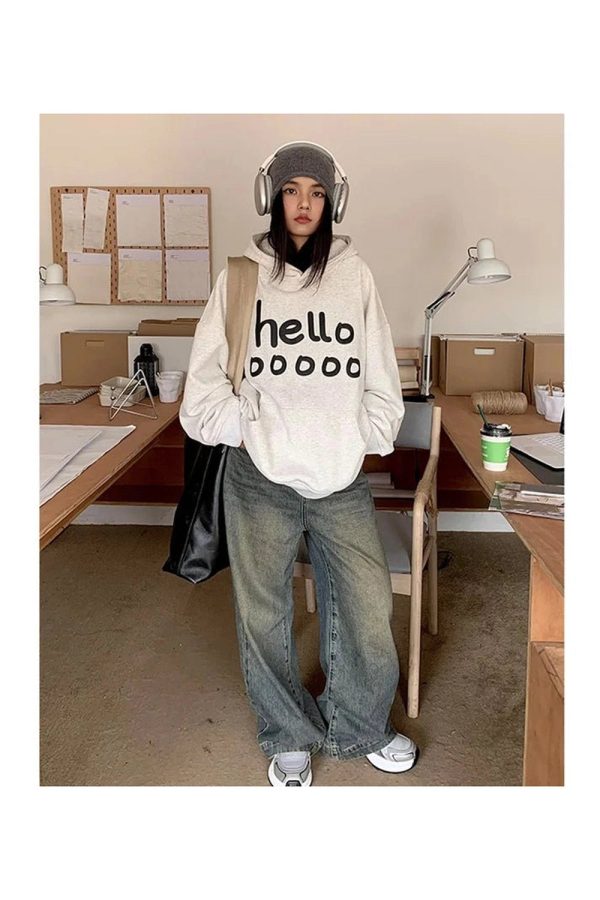 Fall Playful Hello Oversized Hoodie - Cute 2000s Outfits & Y2K Fashion