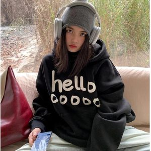 Fall Playful Hello Oversized Hoodie - Cute 2000s Outfits & Y2K Fashion