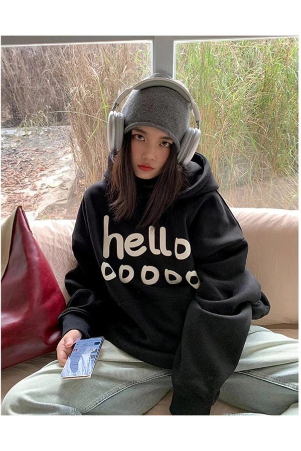 Fall Playful Hello Oversized Hoodie - Cute 2000s Outfits & Y2K Fashion