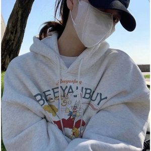 Fall Retro Cartoon Graphic Hoodie - Y2K Fashion Outfits & 2000s Style