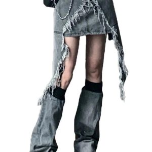 Fall Shredded Chaos Denim Set - Y2K Fashion Outfits & 2000s Style Trends