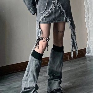 Fall Shredded Chaos Denim Set - Y2K Fashion Outfits & 2000s Style Trends