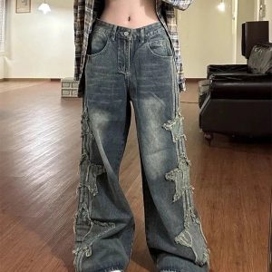 Fall Shredded Grunge Wide-Leg Jeans - Y2K Fashion Outfits & Trends