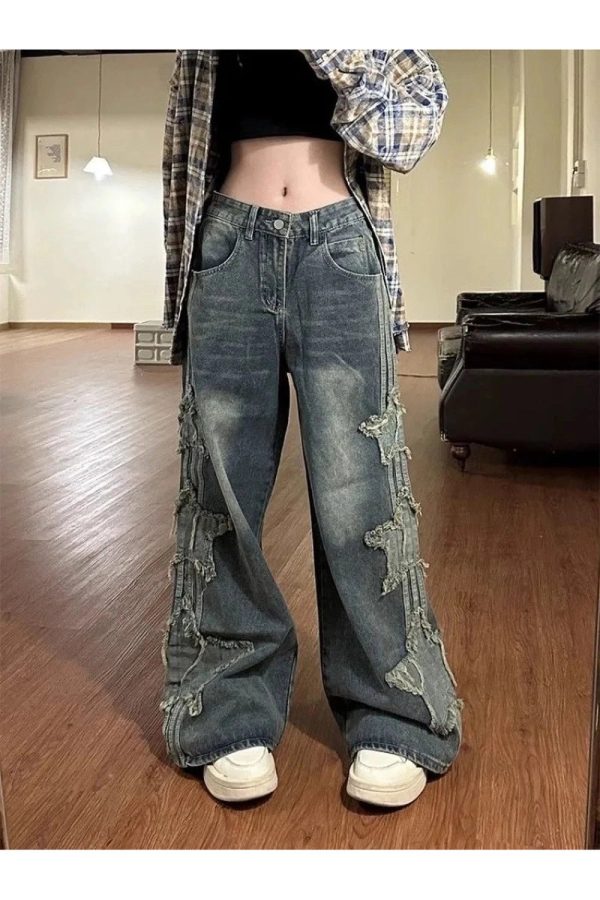 Fall Shredded Grunge Wide-Leg Jeans - Y2K Fashion Outfits & Trends