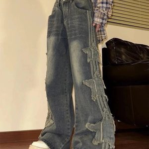 Fall Shredded Grunge Wide-Leg Jeans - Y2K Fashion Outfits & Trends