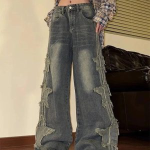 Fall Shredded Grunge Wide-Leg Jeans - Y2K Fashion Outfits & Trends