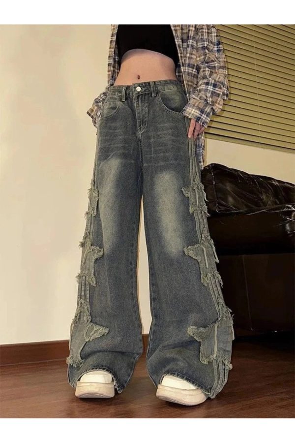 Fall Shredded Grunge Wide-Leg Jeans - Y2K Fashion Outfits & Trends