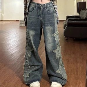 Fall Shredded Grunge Wide-Leg Jeans - Y2K Fashion Outfits & Trends