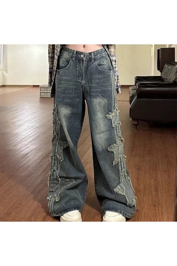 Fall Shredded Grunge Wide-Leg Jeans - Y2K Fashion Outfits & Trends