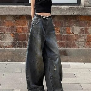 Fall Urban Edge Wide-Leg Jeans - Iconic Y2K Fashion Outfits for Women