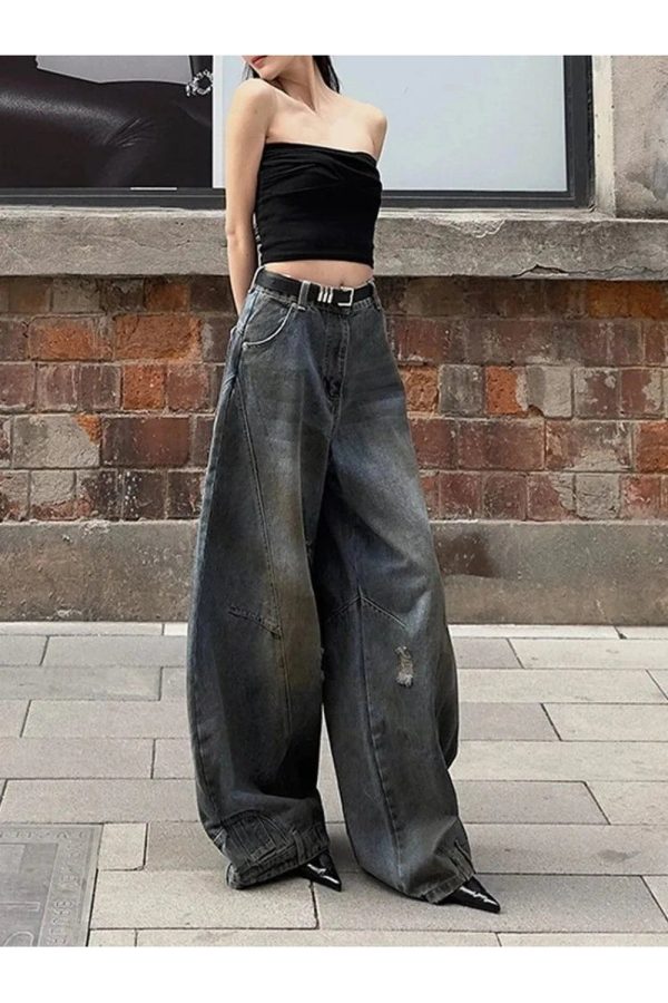 Fall Urban Edge Wide-Leg Jeans - Iconic Y2K Fashion Outfits for Women