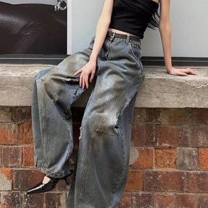 Fall Urban Edge Wide-Leg Jeans - Iconic Y2K Fashion Outfits for Women