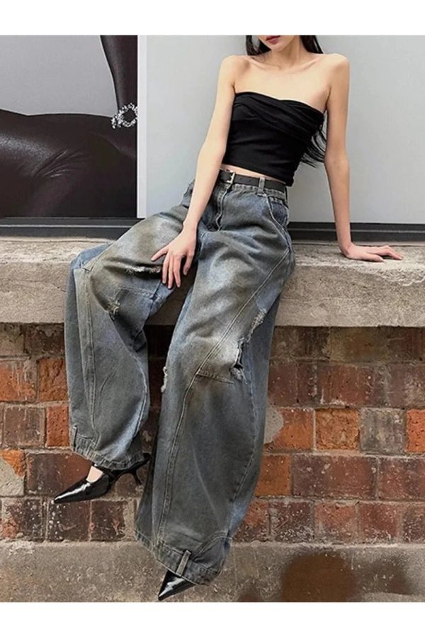 Fall Urban Edge Wide-Leg Jeans - Iconic Y2K Fashion Outfits for Women