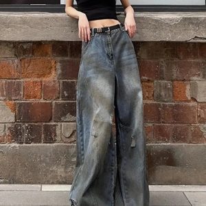 Fall Urban Edge Wide-Leg Jeans - Iconic Y2K Fashion Outfits for Women