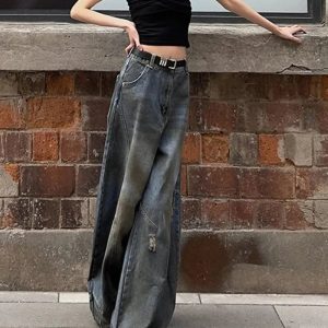 Fall Urban Edge Wide-Leg Jeans - Iconic Y2K Fashion Outfits for Women