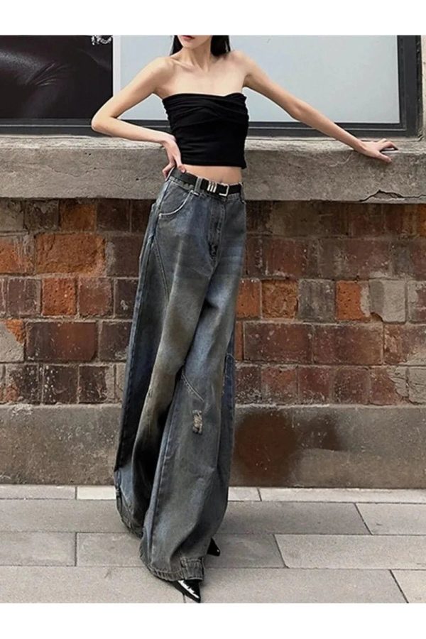 Fall Urban Edge Wide-Leg Jeans - Iconic Y2K Fashion Outfits for Women