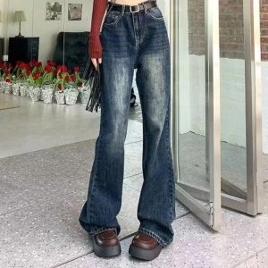 Fall Vintage Wash Flare Jeans - Y2K Fashion Outfits & 2000s Style