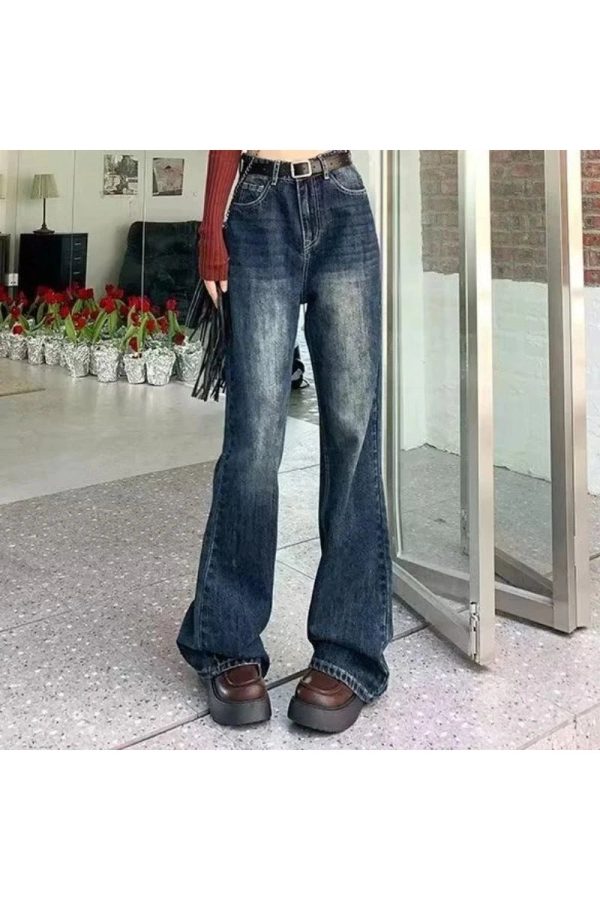 Fall Vintage Wash Flare Jeans - Y2K Fashion Outfits & 2000s Style