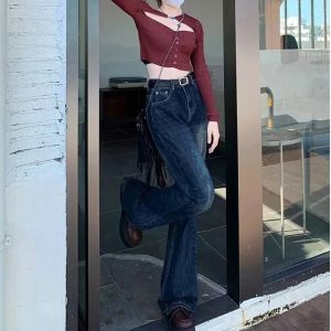 Fall Vintage Wash Flare Jeans - Y2K Fashion Outfits & 2000s Style