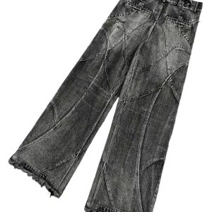 Fall Vintage Washed Patchwork Jeans - Y2K Fashion Outfits & 2000s Style