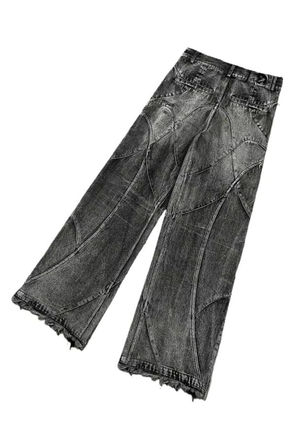 Fall Vintage Washed Patchwork Jeans - Y2K Fashion Outfits & 2000s Style