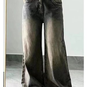 Fall Vintage Washed Wide-Leg Jeans - Y2K Fashion Outfits & 2000s Style