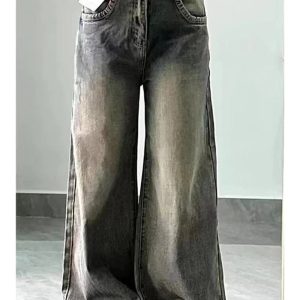 Fall Vintage Washed Wide-Leg Jeans - Y2K Fashion Outfits & 2000s Style