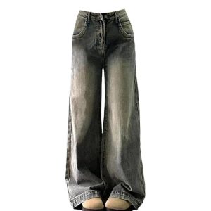 Fall Vintage Washed Wide-Leg Jeans - Y2K Fashion Outfits & 2000s Style