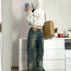 Fall Washed Low-Rise Baggy Jeans - Y2K Fashion Outfits for Trendy Looks